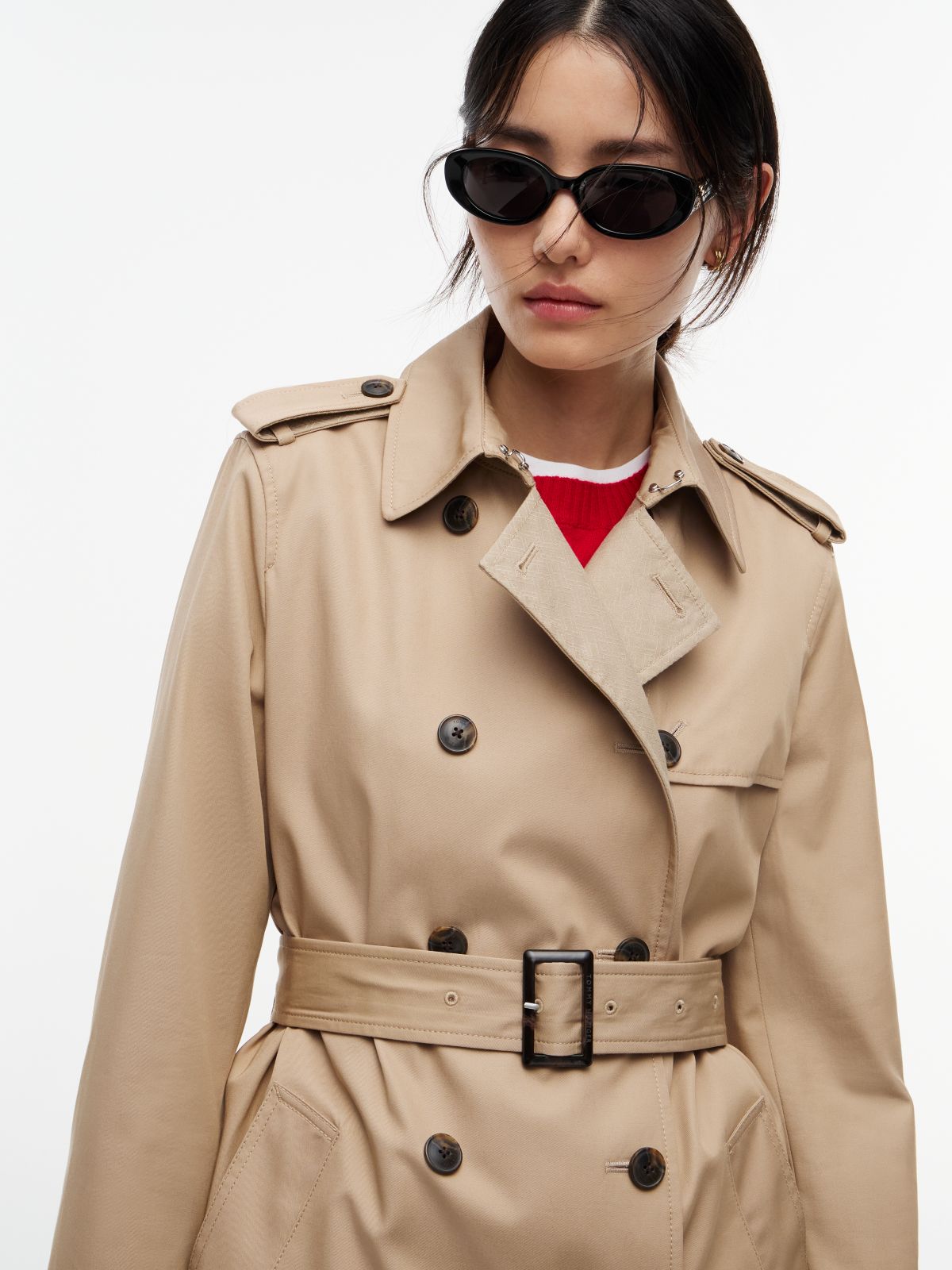 Buckle Belt Double Breasted Trench Coat — Beige