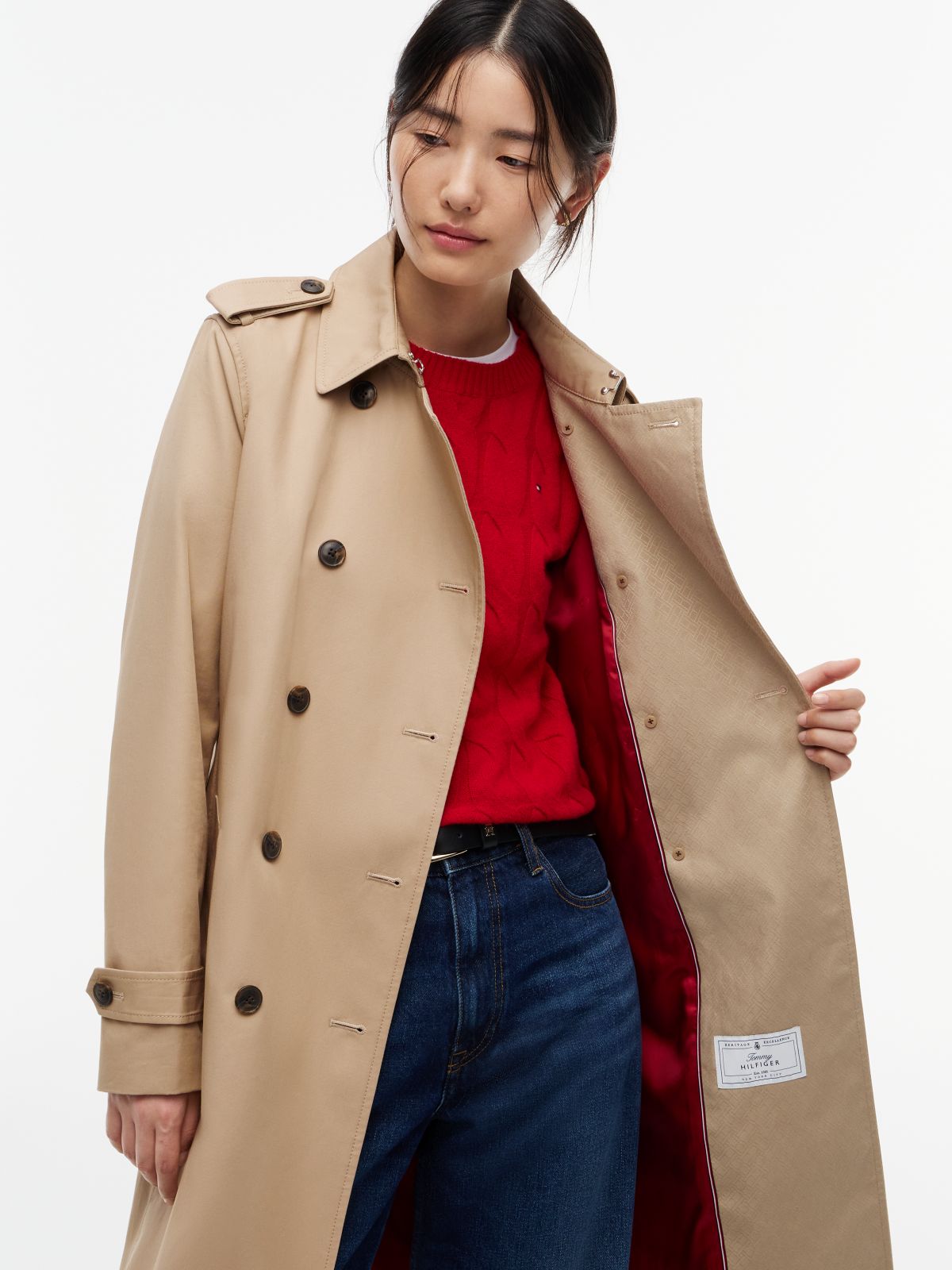 Buckle Belt Double Breasted Trench Coat — Beige