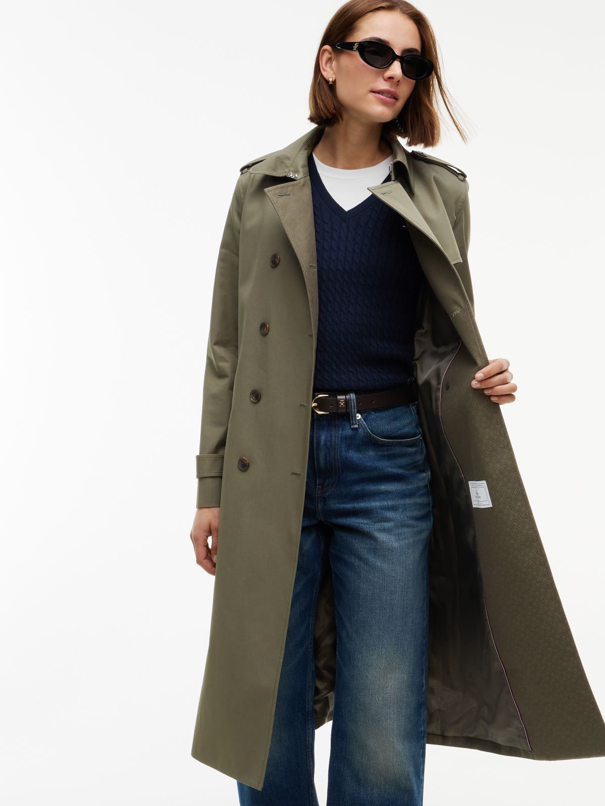 Buckle Belt Double Breasted Trench Coat — Green