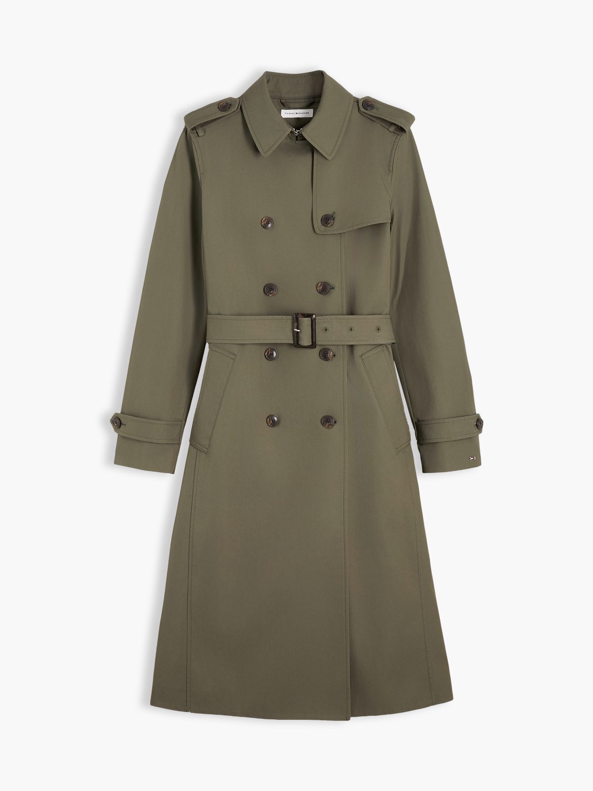 Buckle Belt Double Breasted Trench Coat — Green
