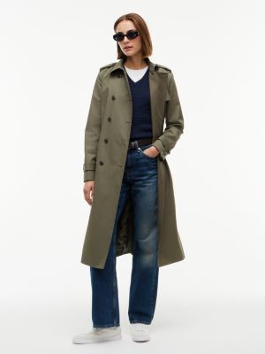 green buckle belt double breasted trench coat for women tommy hilfiger
