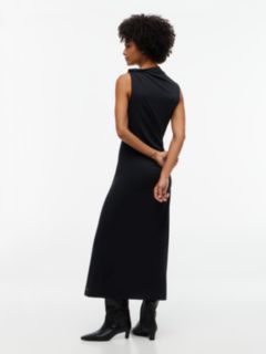 Twist Ruched Slim Sleeveless Maxi Dress — Black 4