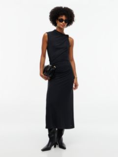 Twist Ruched Slim Sleeveless Maxi Dress — Black 1