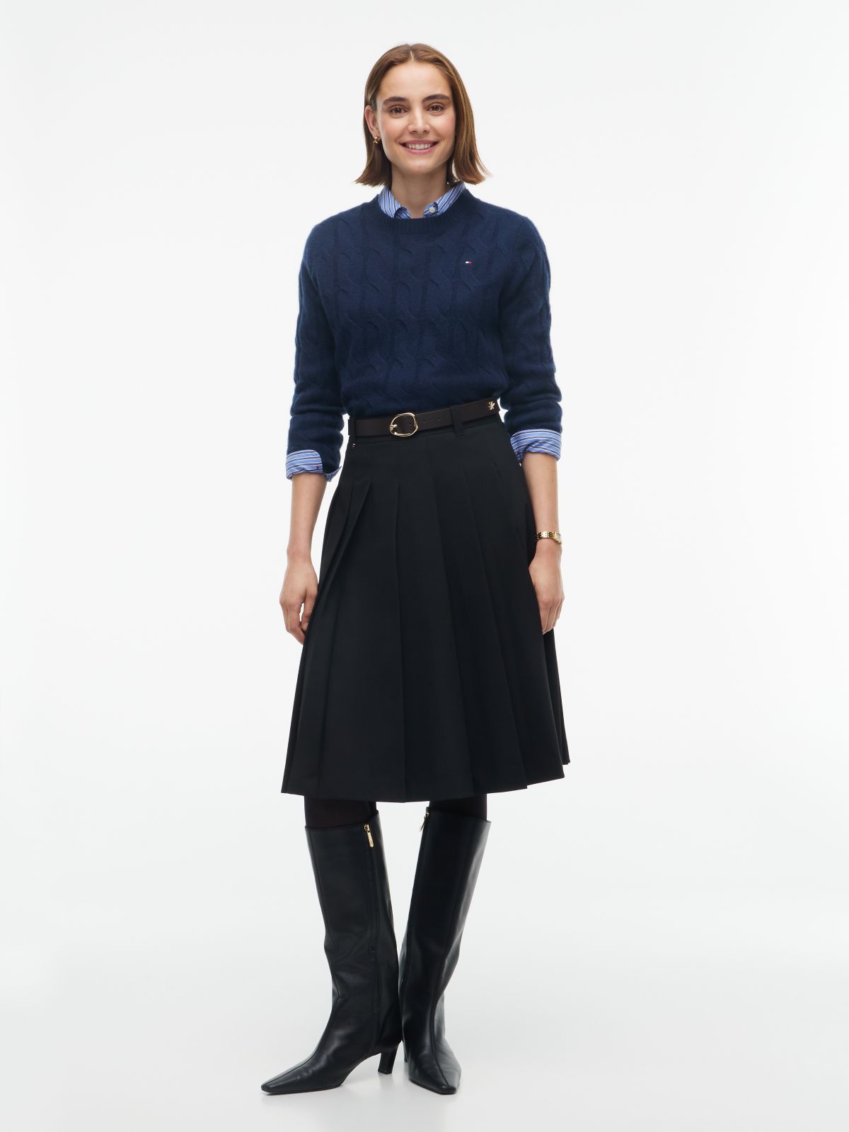 Metal Flag Pleated Skirt — Black