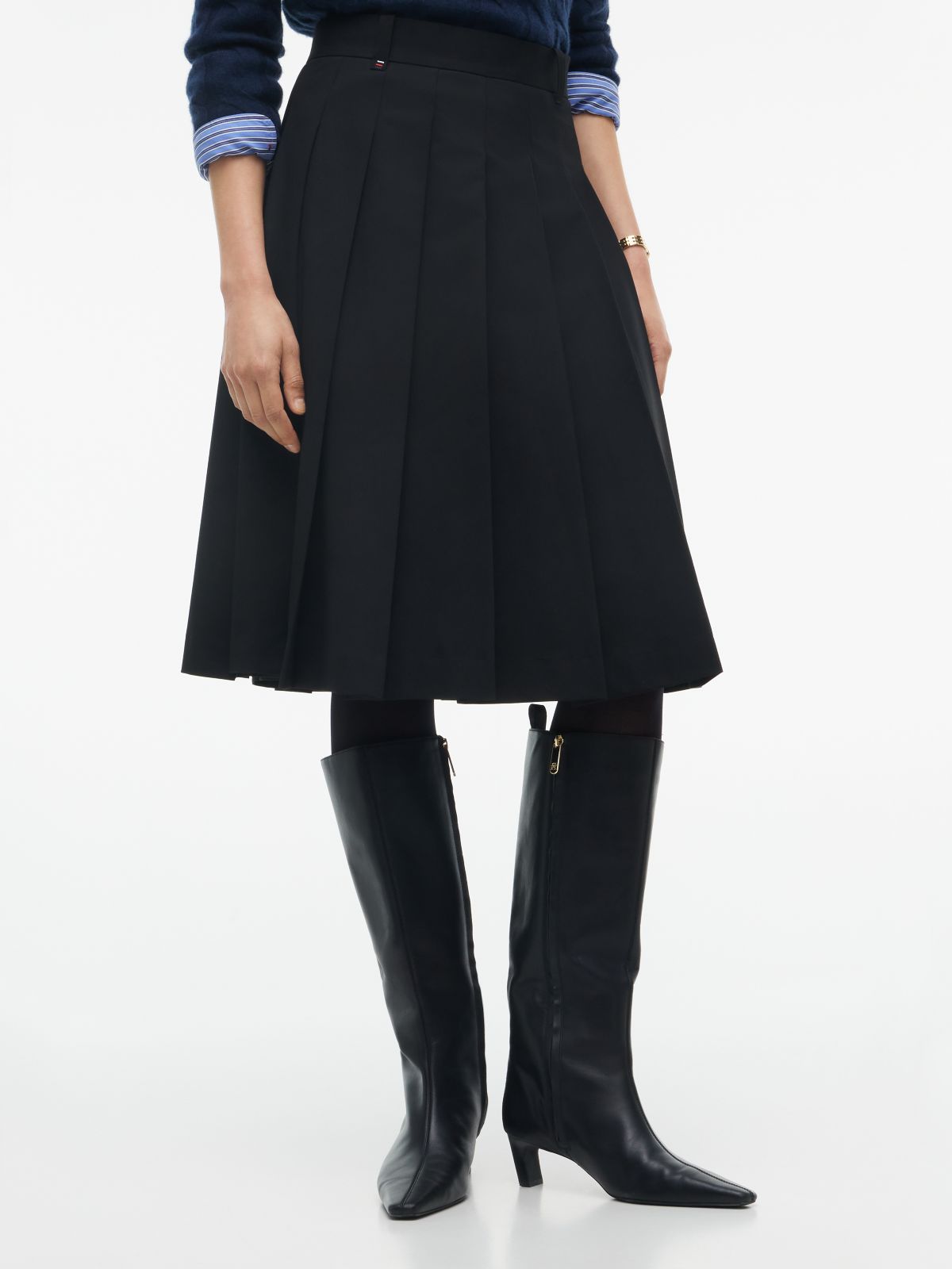 Metal Flag Pleated Skirt — Black