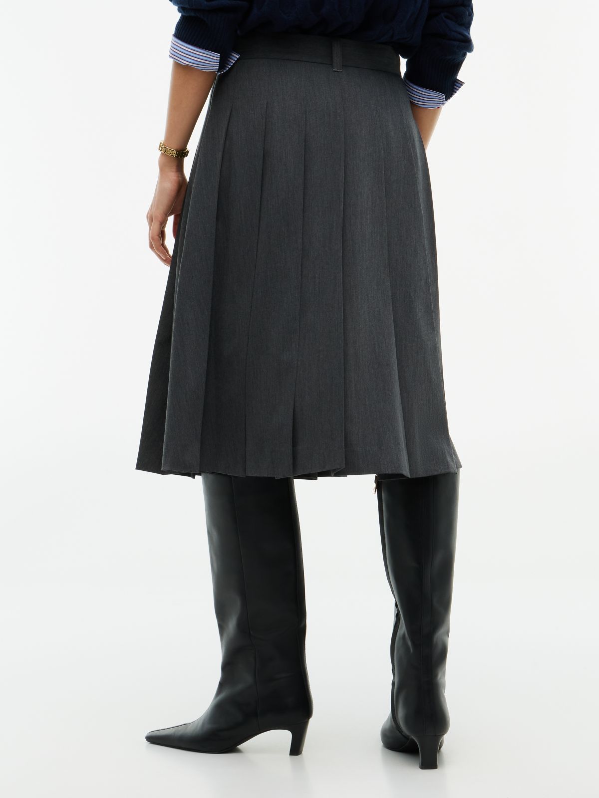 Metal Flag Pleated Skirt — Grey