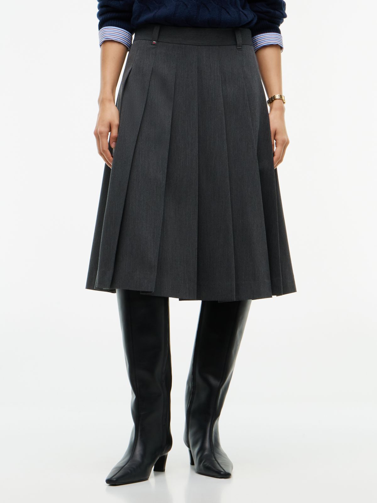Metal Flag Pleated Skirt — Grey