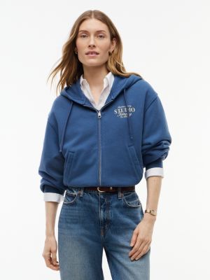 blue logo zip-thru oversized hoody for women tommy hilfiger