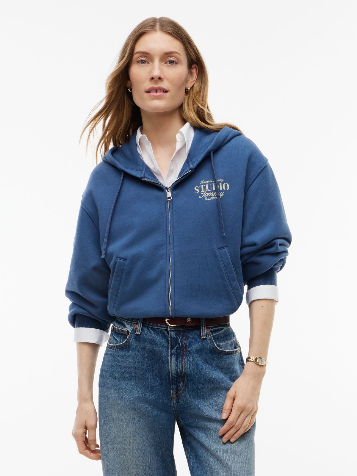 Logo Zip-Thru Oversized Hoody — Blue