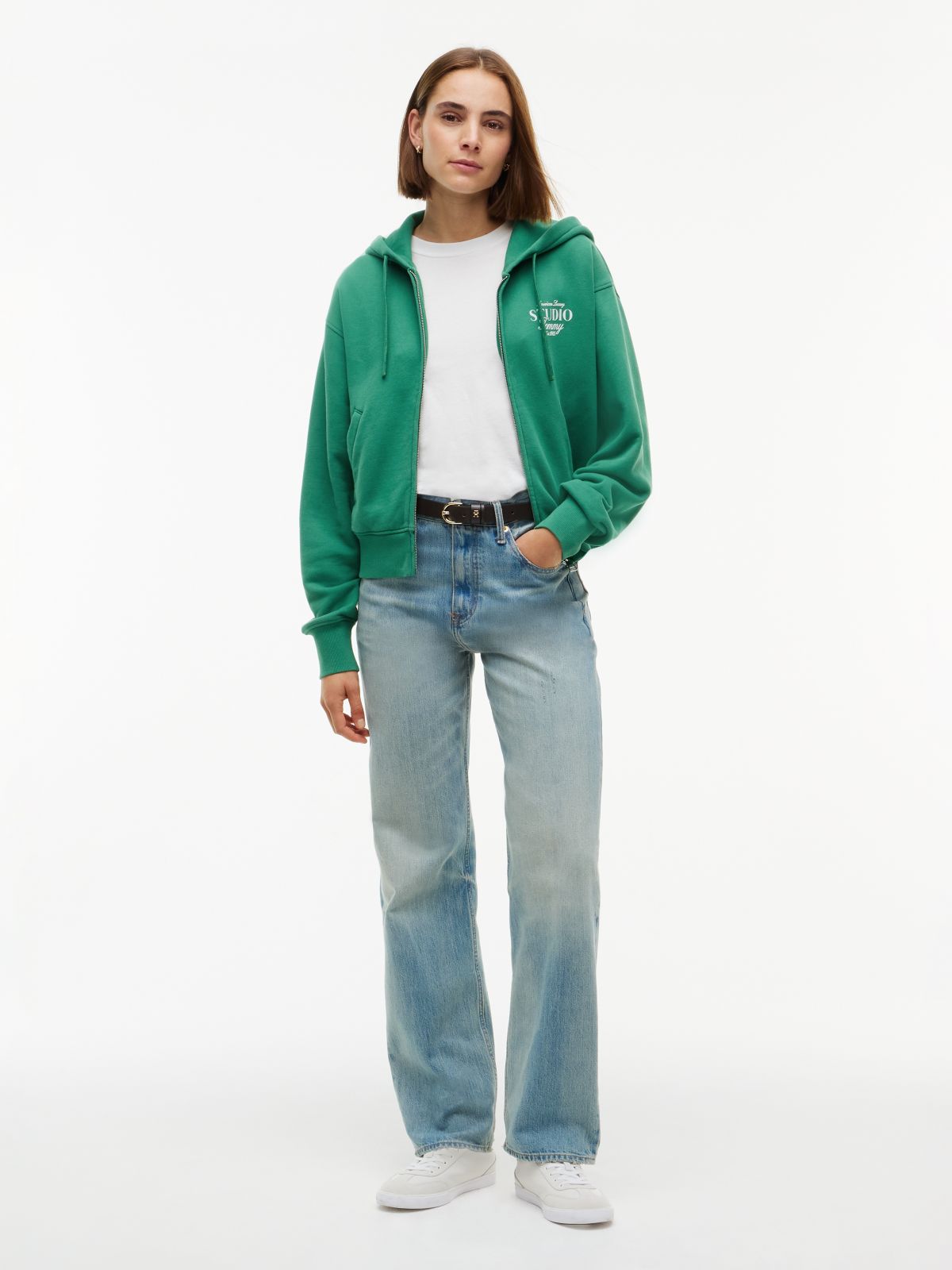 Logo Zip-Thru Oversized Hoody — Green