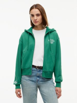 green rozpinana bluza obersize z kapturem i logo dla kobiety - tommy hilfiger