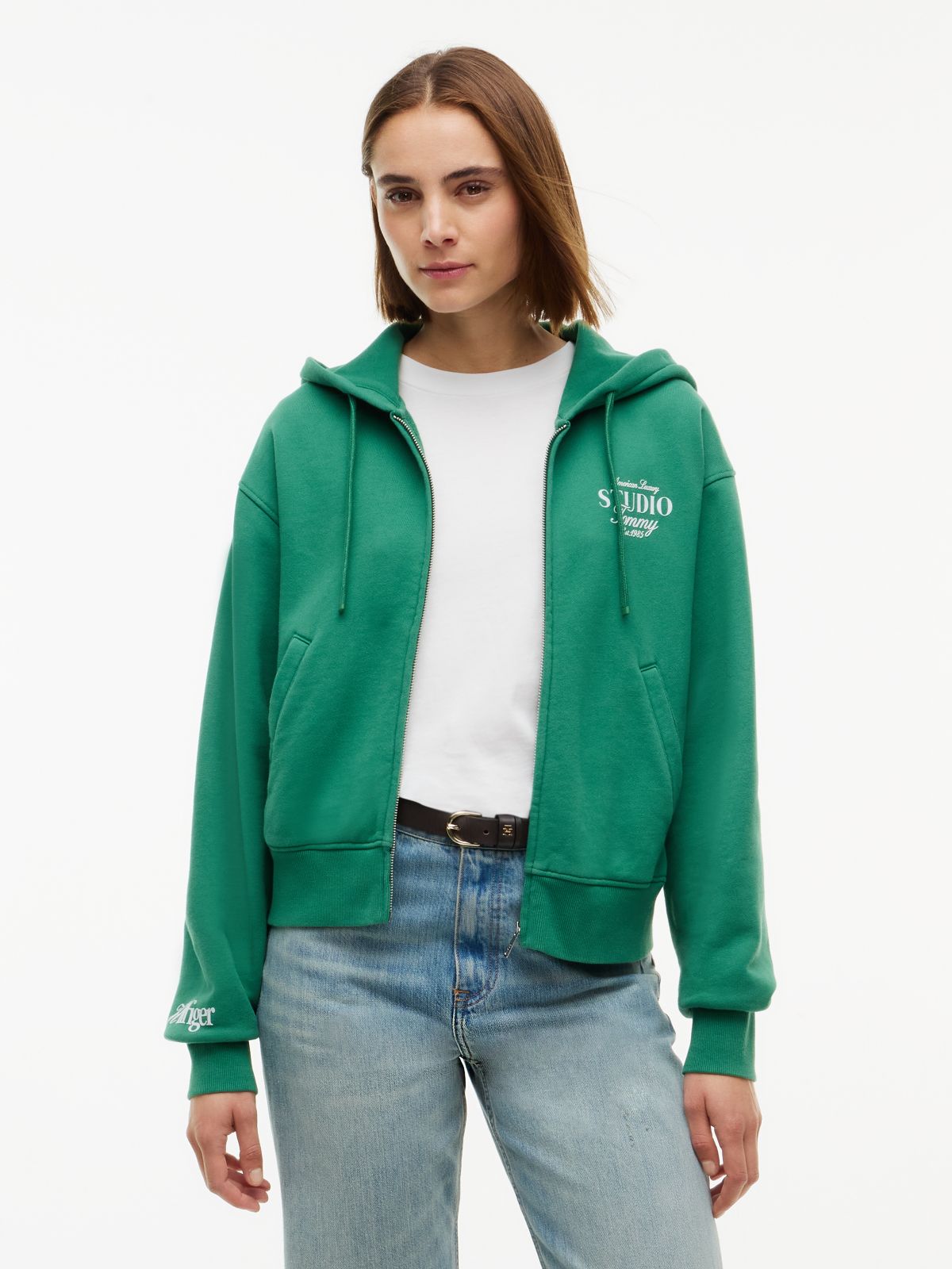 Logo Zip-Thru Oversized Hoody — Green