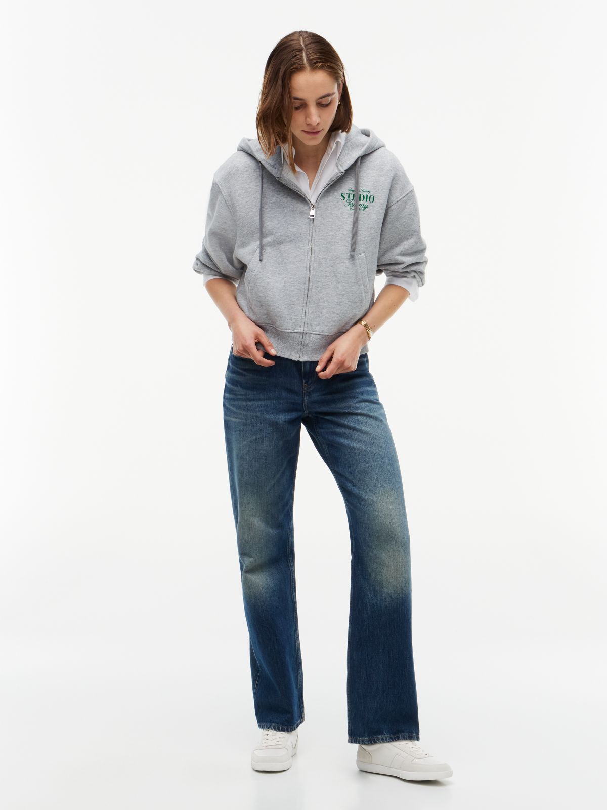 Logo Zip-Thru Oversized Hoody — Grey