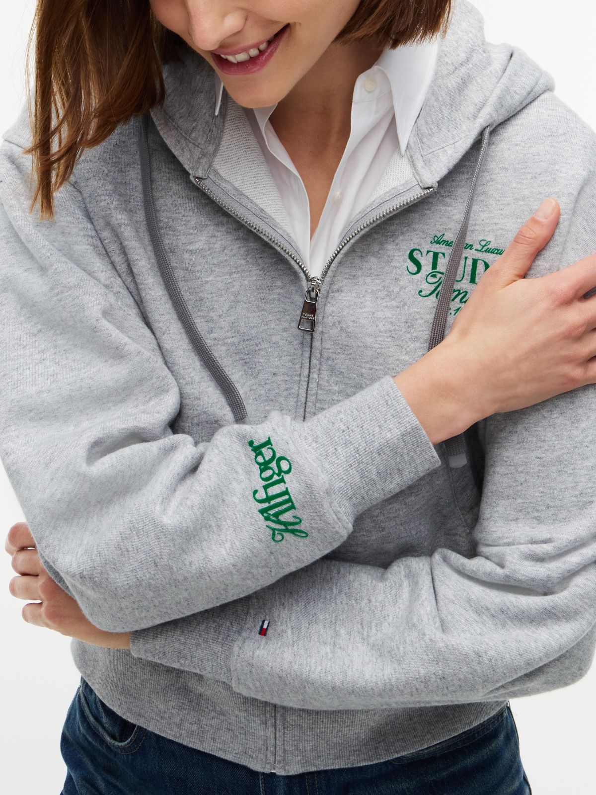 Logo Zip-Thru Oversized Hoody — Grey