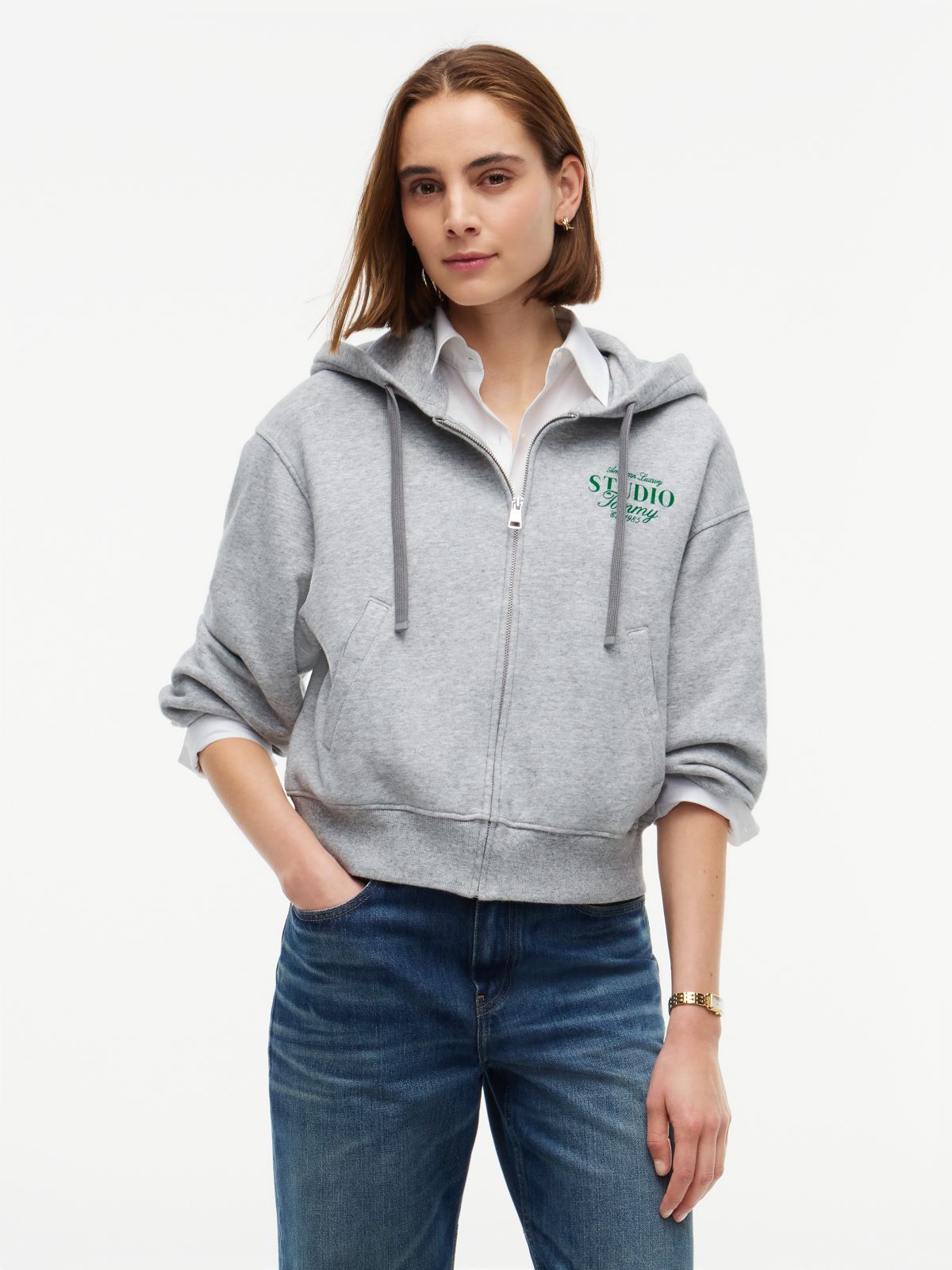 Logo Zip-Thru Oversized Hoody — Grey
