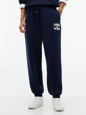 jogging varsity resserré à logo floqué blue pour femmes tommy hilfiger