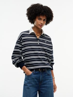 blue rugby stripe relaxed polo sweatshirt for women tommy hilfiger