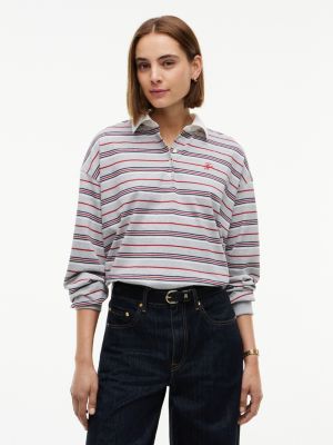 grey relaxed fit polo-sweatshirt mit streifen für damen - tommy hilfiger