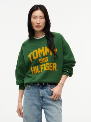 green flock varsity logo oversized sweatshirt for women tommy hilfiger