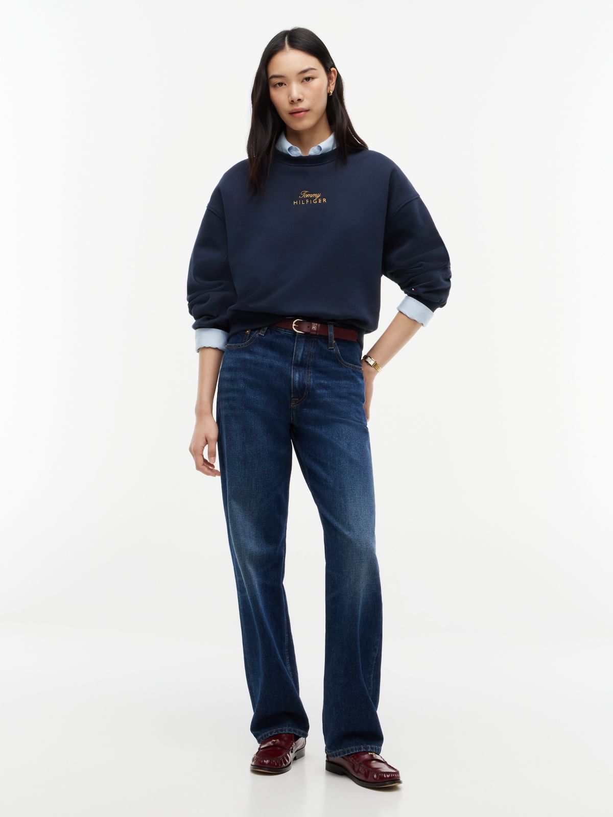 Logo Embroidery Relaxed Fleece Jumper — Blue