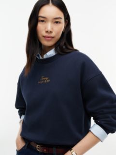 Logo Embroidery Relaxed Fleece Jumper — Blue 3