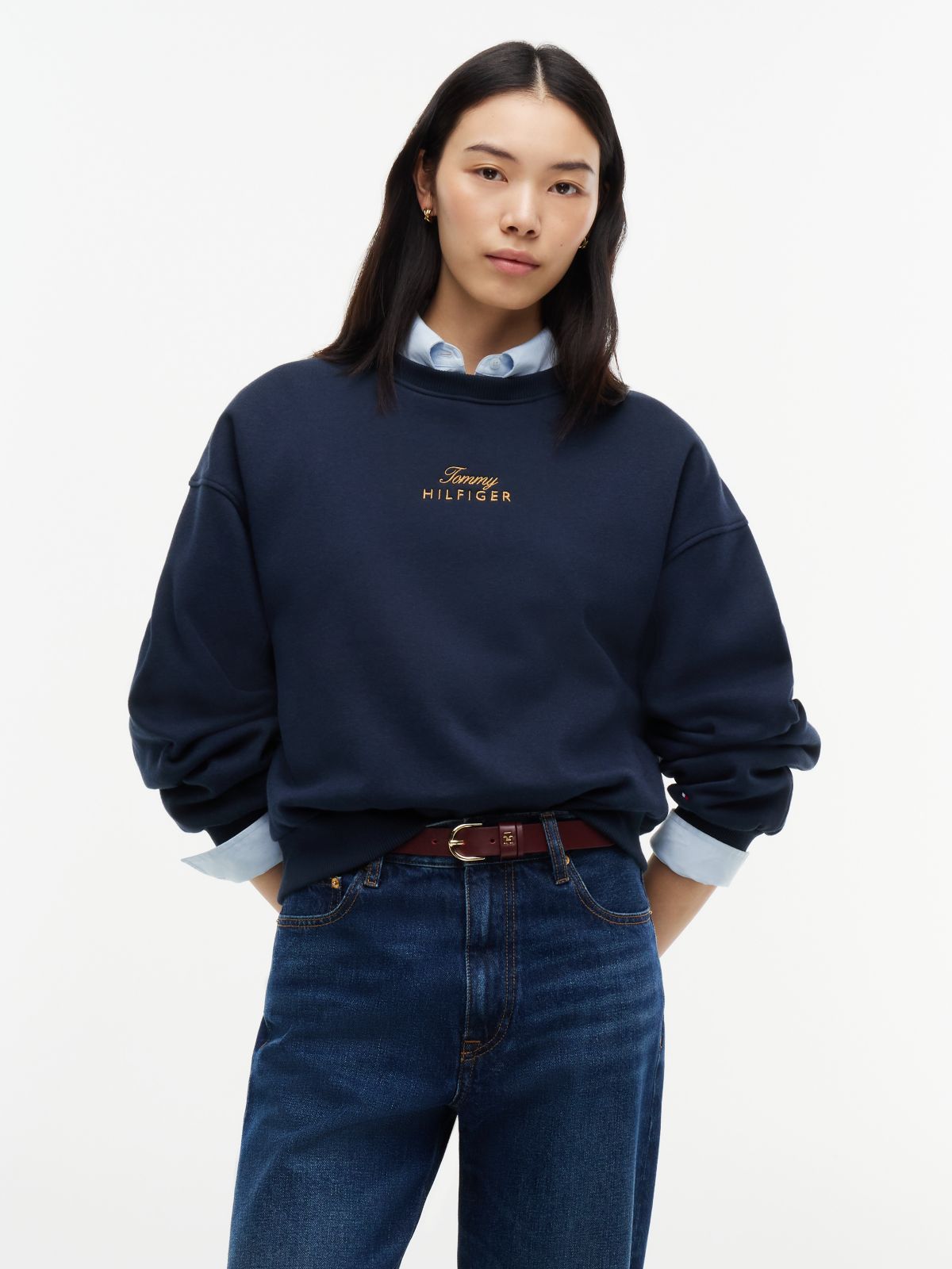 Logo Embroidery Relaxed Fleece Jumper — Blue