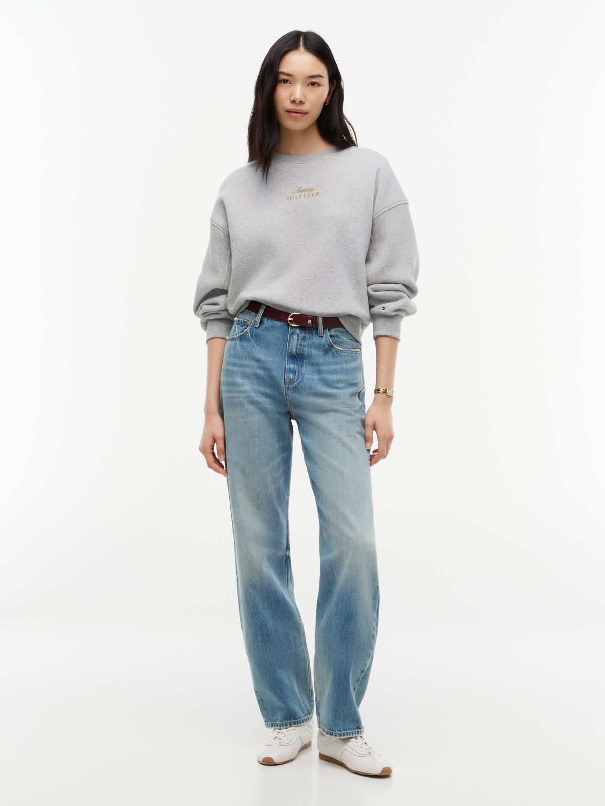 Logo Embroidery Relaxed Fleece Jumper — Grey