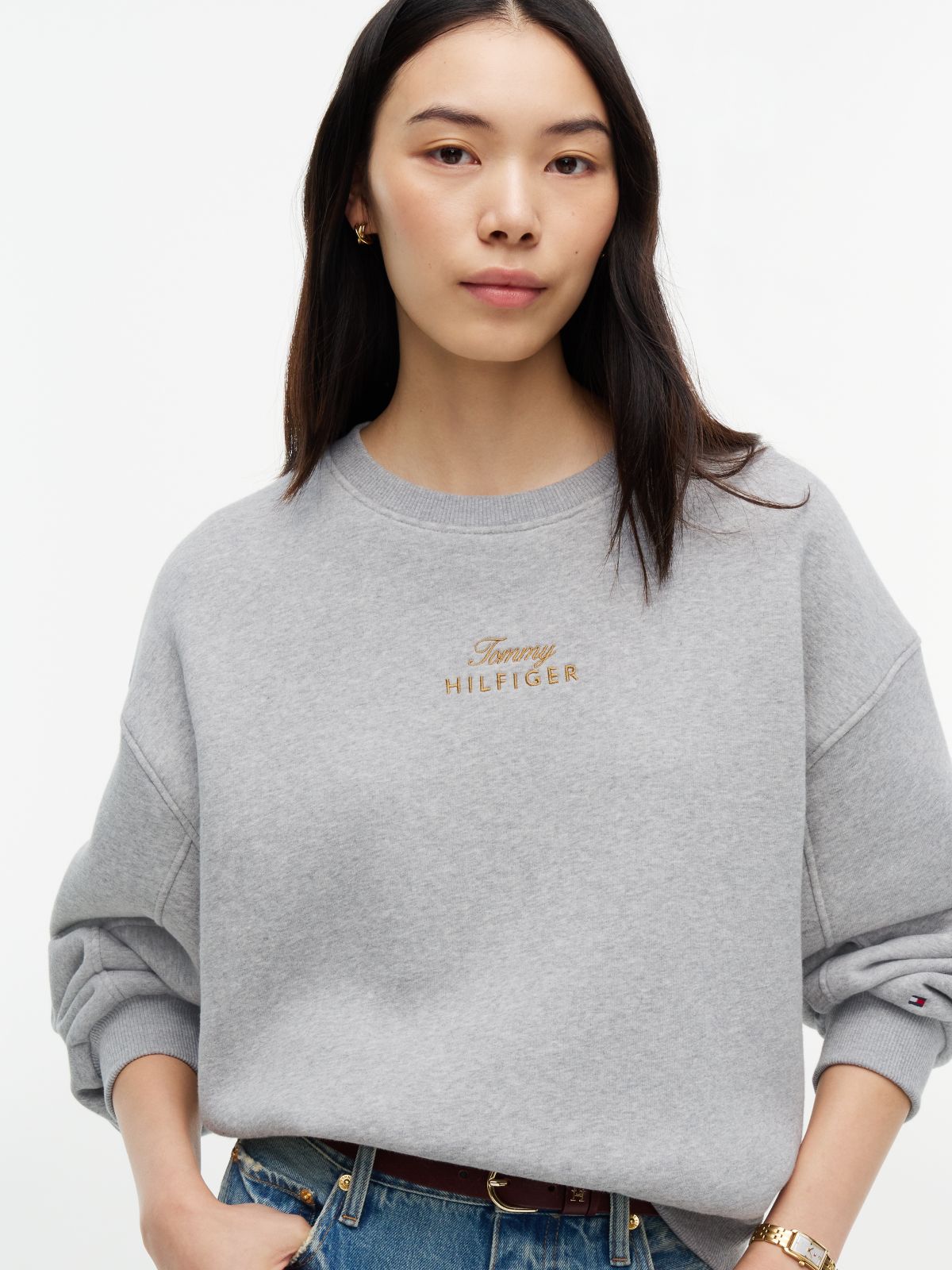 Logo Embroidery Relaxed Fleece Jumper — Grey