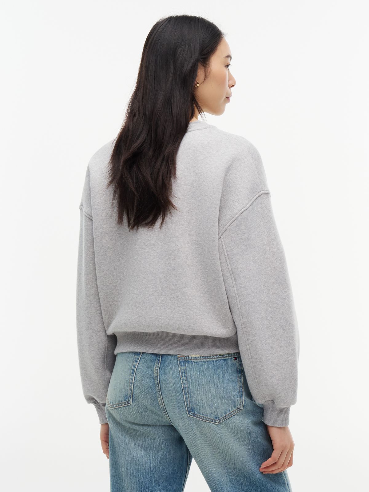 Logo Embroidery Relaxed Fleece Jumper — Grey