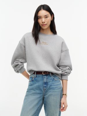 grey logo embroidery relaxed fleece jumper for women tommy hilfiger