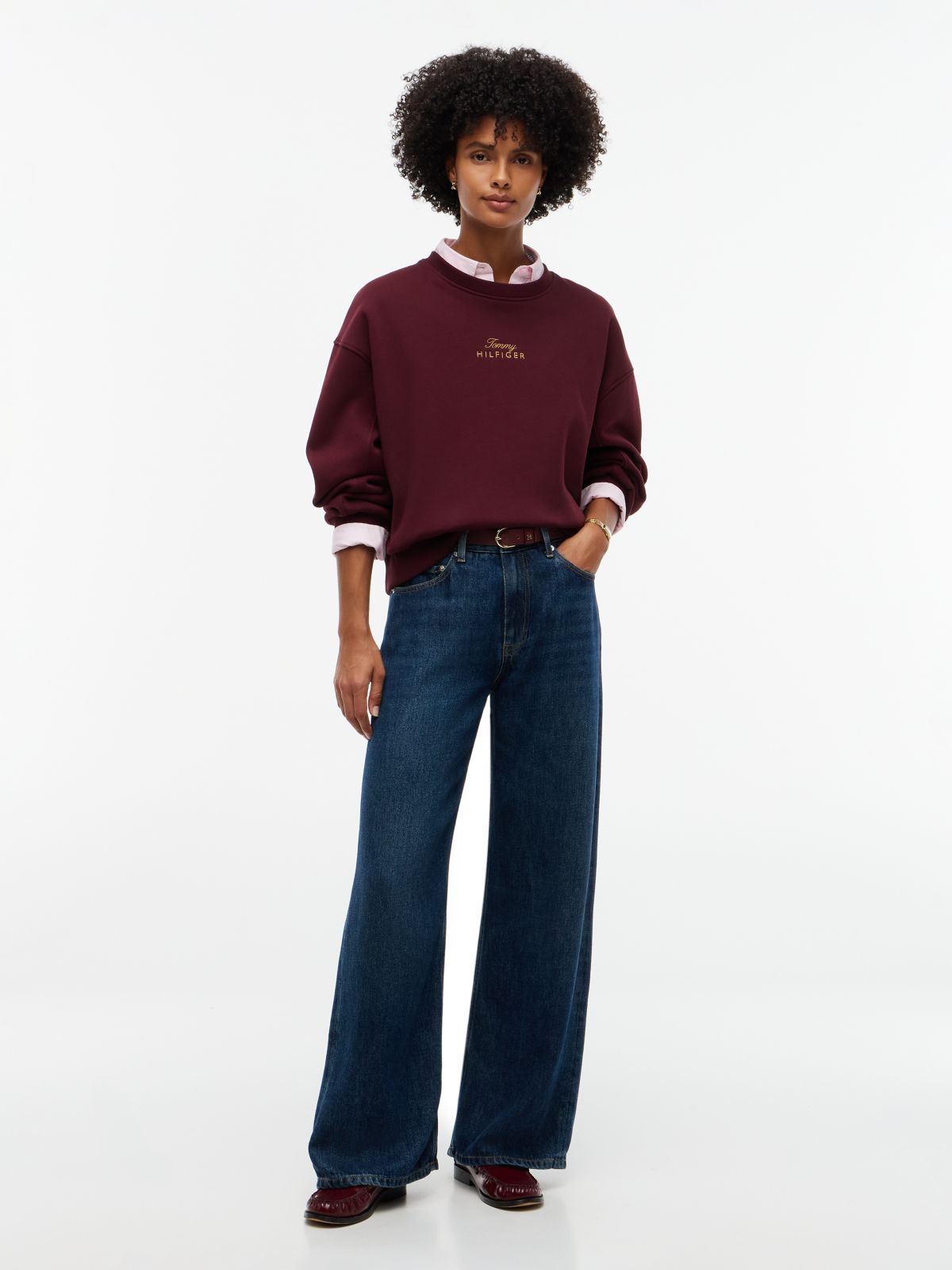 Logo Embroidery Relaxed Fleece Jumper — Red