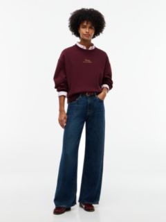 Logo Embroidery Relaxed Fleece Jumper — Red 2