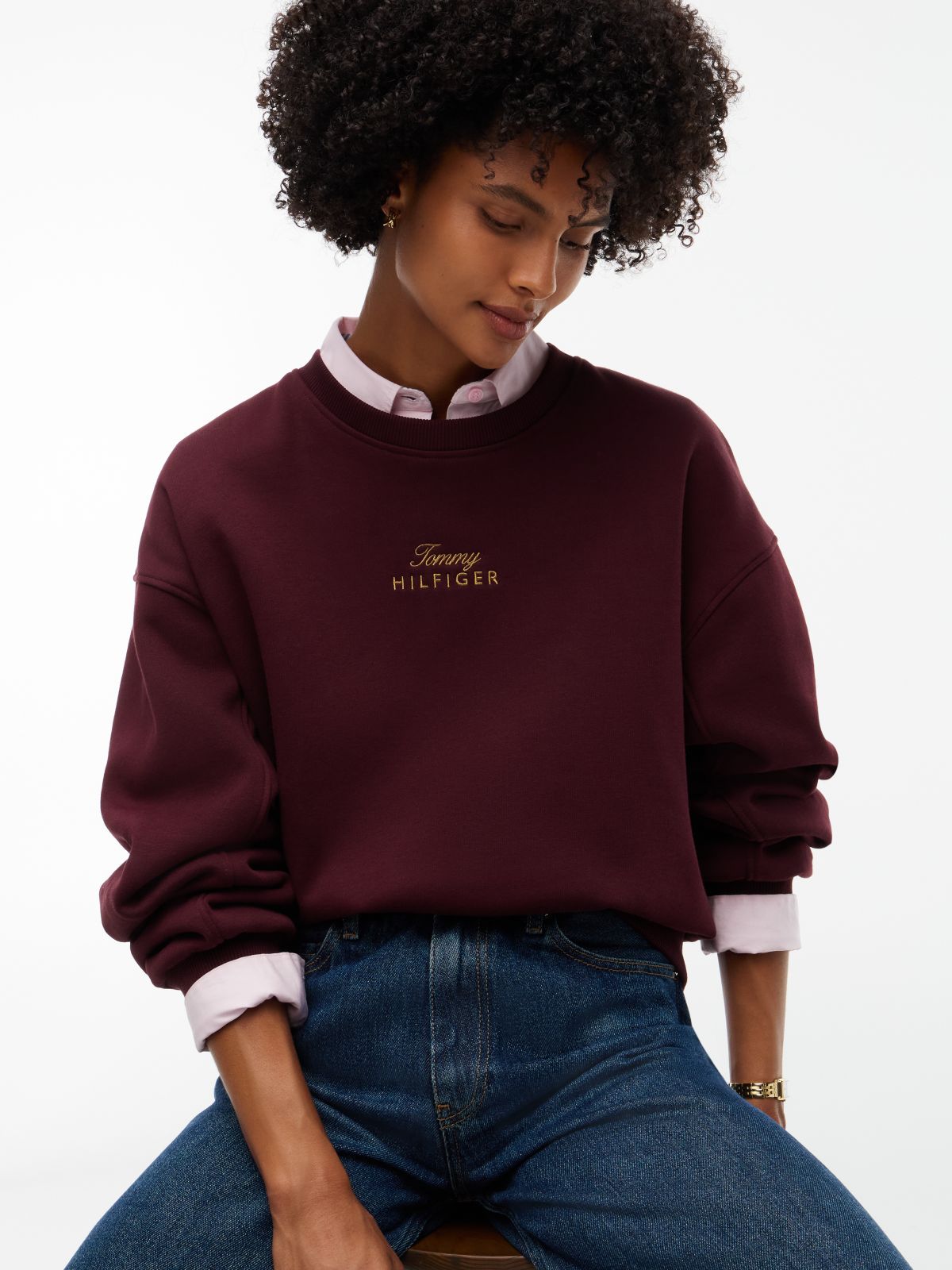 Logo Embroidery Relaxed Fleece Jumper — Red