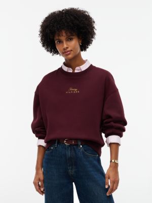 red logo embroidery relaxed fleece jumper for women tommy hilfiger