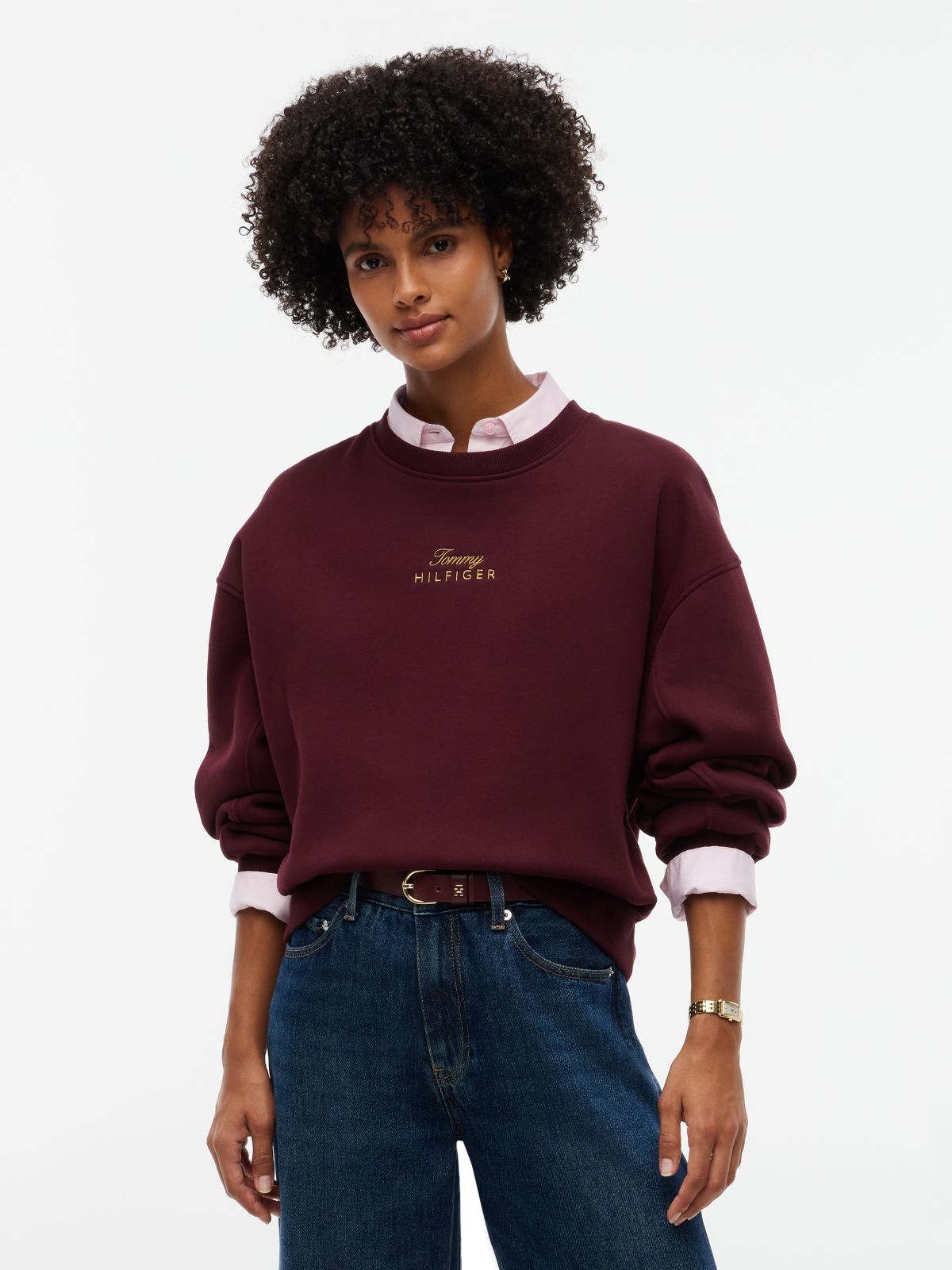 Logo Embroidery Relaxed Fleece Jumper — Red