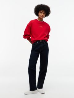 Logo Embroidery Relaxed Fleece Jumper — Red 2