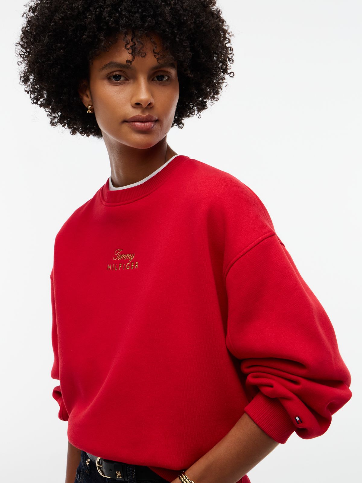 Logo Embroidery Relaxed Fleece Jumper — Red