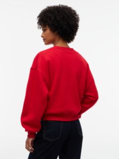 Logo Embroidery Relaxed Fleece Jumper — Red 4