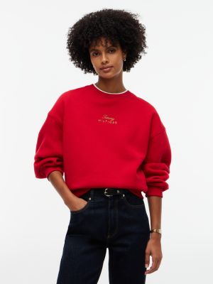 red logo embroidery relaxed fleece jumper for women tommy hilfiger