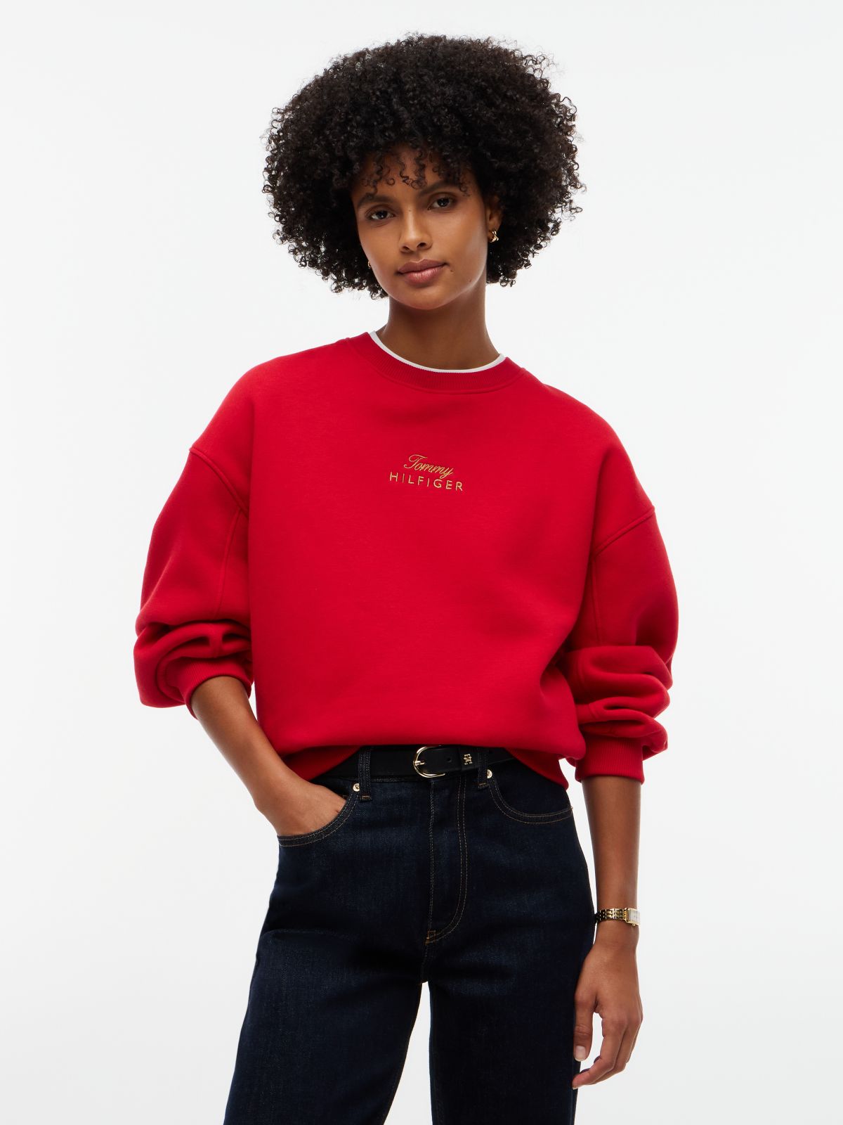 Logo Embroidery Relaxed Fleece Jumper — Red