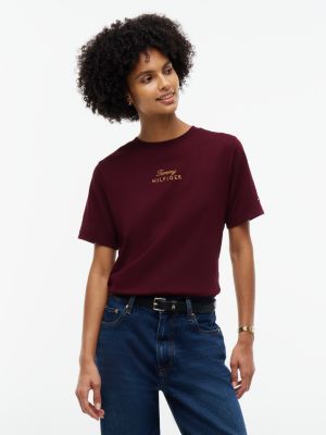 t-shirt à col ras-du-cou et logo brodé red pour femmes tommy hilfiger