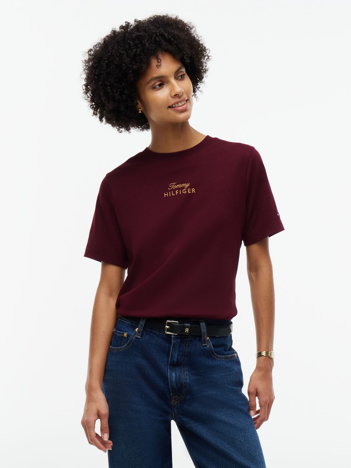 Logo Embroidery Crew Neck T-Shirt — Red