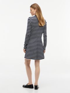 Gold-Tone Button Long Sleeve Midi Flare Dress — Blue 4