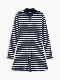 Gold-Tone Button Long Sleeve Midi Flare Dress — Blue 5