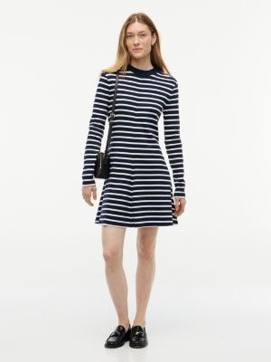 blue gold-tone button long sleeve midi flare dress for women tommy hilfiger