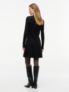 Gold-Tone Button Long Sleeve Midi Flare Dress — Black 4
