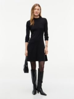 Gold-Tone Button Long Sleeve Midi Flare Dress — Black 1