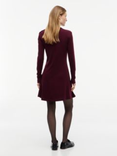 Gold-Tone Button Long Sleeve Midi Flare Dress — Red 4