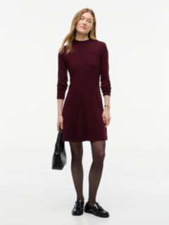 Gold-Tone Button Long Sleeve Midi Flare Dress — Red 1