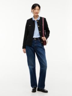 Gold-Tone Button Collarless Slim Jacket — Black 2